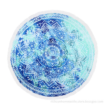 Blue flower round beach towel